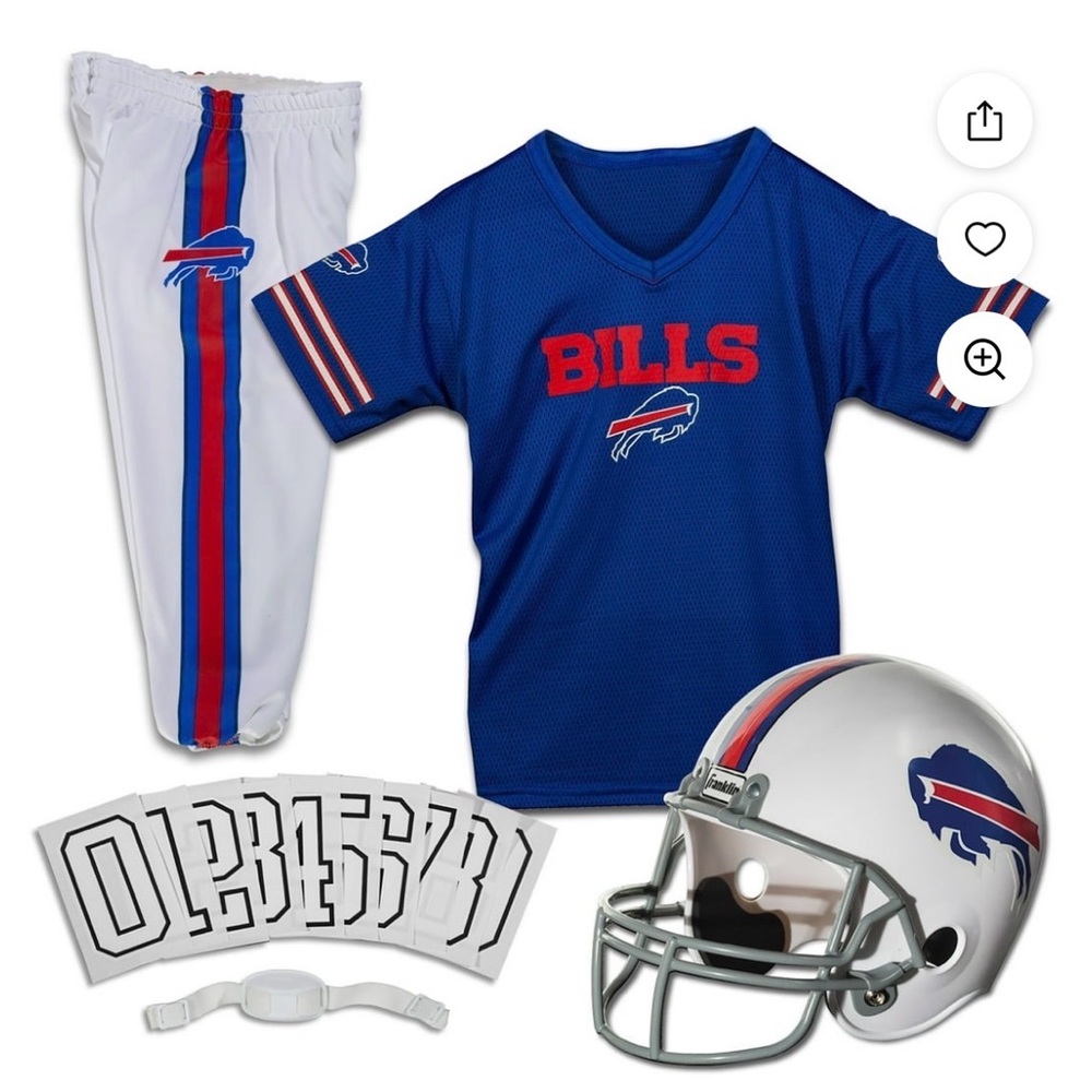 Kids M 7-9yr Buffalo Bills Youth Football Jersey & Helmet Set -iron on #s etc